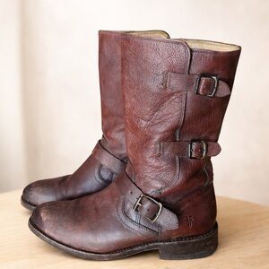 Frye Harness Boots Women’s 9B Distressed Brown Leather Riding Made in Mexico